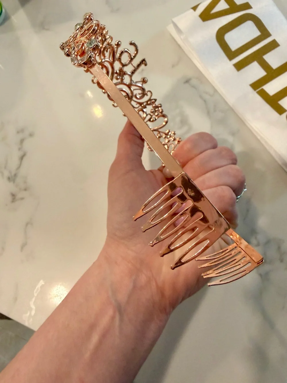 Rose Gold 16 Rhinestone Tiara Headband and Birthday Queen Sash